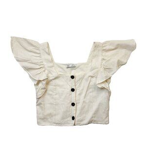 Zara Linen Ruffle Sleeve Crop Top